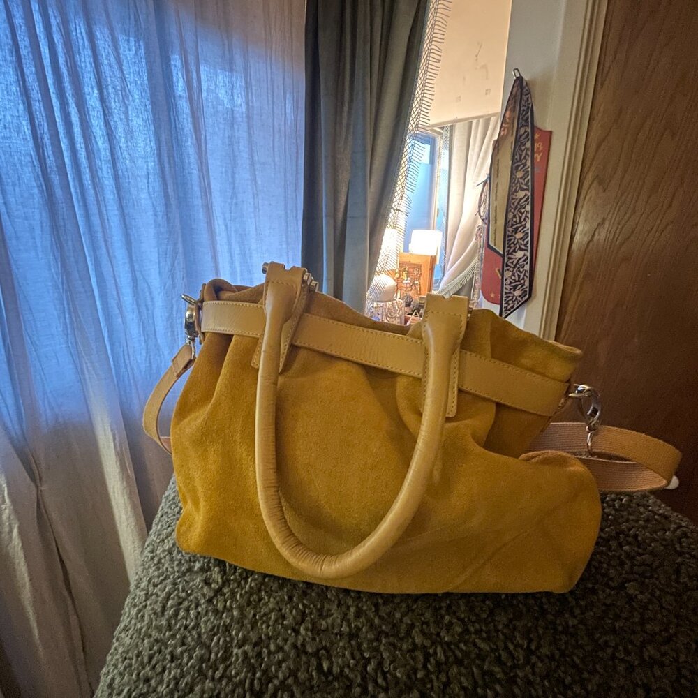 NINE WEST hobo‎ bag golden suede good condition silver hardware medium preppy - Picture 11 of 12